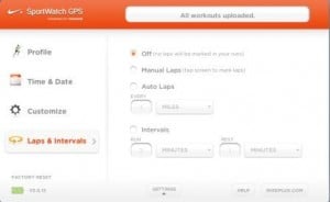 Nike+ SportsWatch GPS Settings