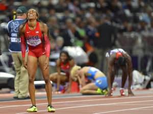 American sprinter Sanya Richards-Ross, just after learning that she won the gold in the 400m race.