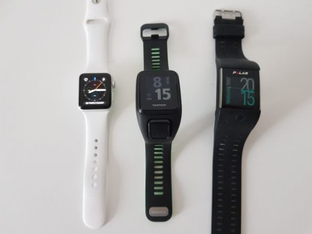 From the left: Apple Watch 2, TomTom Runner 3, Polar M600